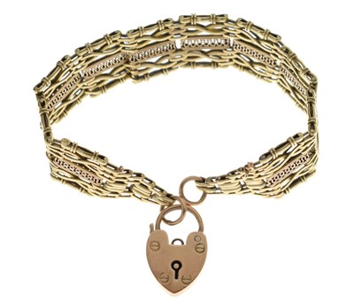 Lot 113 - Fancy bi-colour gold gate link bracelet