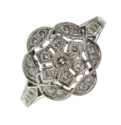 Lot 6 - Art Deco-style diamond cluster 18ct white gold ring