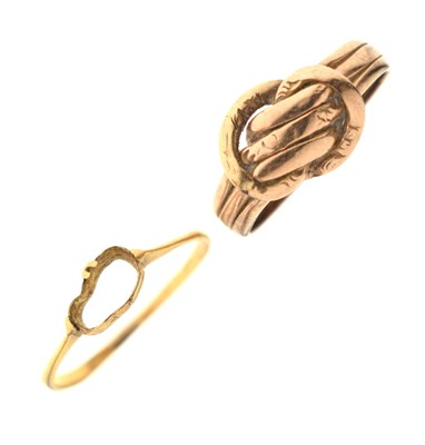 Lot 59 - Late Victorian 9ct gold knot ring, and an 18ct gold ring mount (no stone)