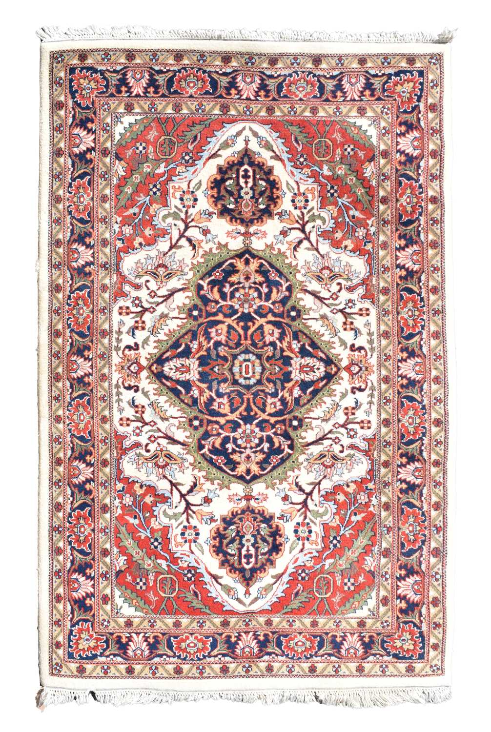 Lot 517 - Machine made cream and red ground wool rug