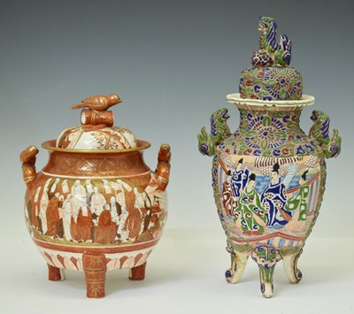 Lot 431 - Japanese Kutani koro and Japanese relief pottery koro (2)