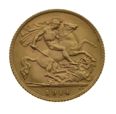 Lot 216 - George V gold half sovereign, 1914