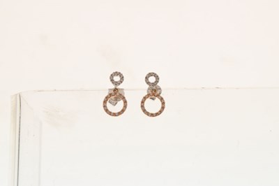 Lot 62 - 18ct two-colour gold and diamond circle drop earrings