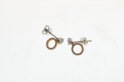 Lot 62 - 18ct two-colour gold and diamond circle drop earrings
