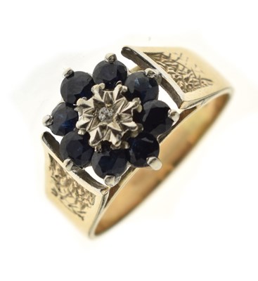Lot 19 - 1970s sapphire and diamond 9ct cluster ring