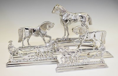 Lot 279 - Five chrome-plated horse-related doorstops (inc. two pairs)