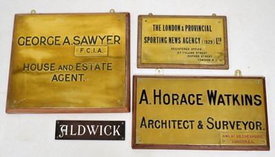Lot 280 - Three engraved brass company signs and 'Aldwick' sign (4)