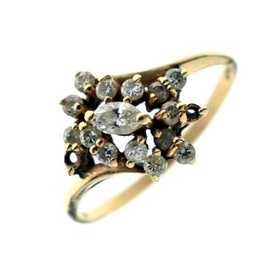 Lot 8 - Diamond cluster yellow metal ring, stamped '14KP'