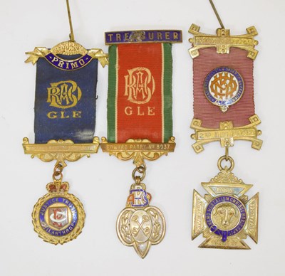 Lot 237 - Royal Antediluvian Order of Buffaloes silver medallions with ribbons and bars