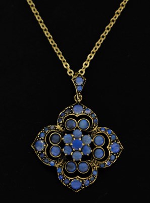 Lot 74 - Victorian-style opal cluster 9ct gold pendant necklace