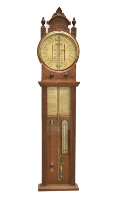 Lot 522 - Late Victorian carved oak cased Admiral Fitzroy barometer, circa 1900