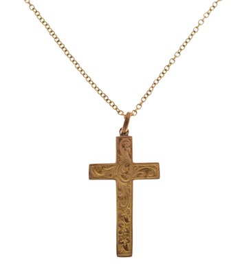 Lot 72 - Edwardian 9ct rose gold cross pendant on a late Victorian / Edwardian 9ct gold chain