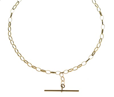 Lot 77 - 9ct gold belcher link Albert necklace with T-bar