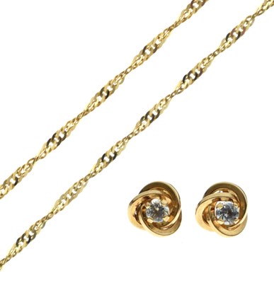 Lot 78 - 9ct gold necklace and a pair of gem set 9ct gold earrings (2)