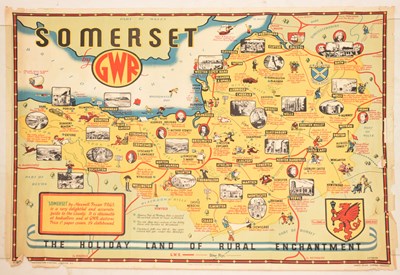Lot 186 - 1930s Great Western Railway (GWR) quad-royal poster of Somerset