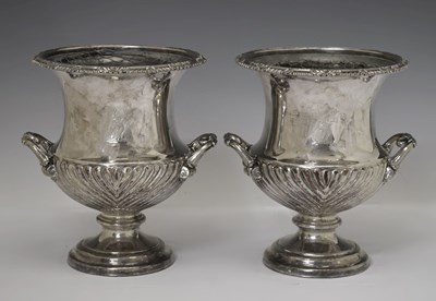 Lot Pair of late 19th century silver plated wine coolers or vases