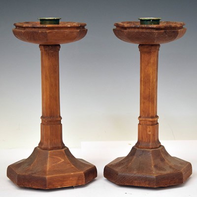 Lot 266 - Pair of 20th century oak candlesticks