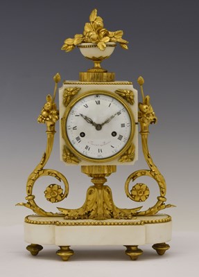 Lot Furet, Paris - Louis XVI or Directoire white marble and gilt metal mantel clock