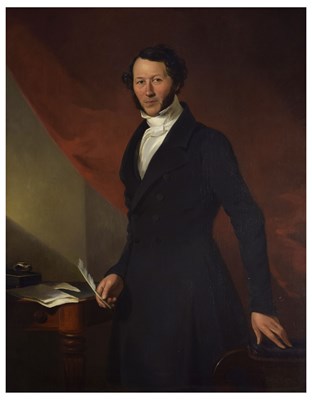 Lot Mid 19th century English School - Oil on canvas - Portrait of Gilbert Lyon, elected physician (1843)