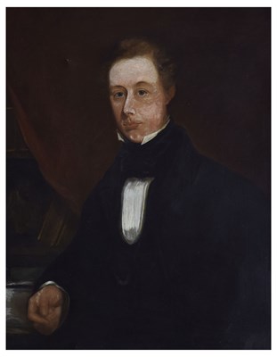 Lot 19th century English School - Oil on canvas - Half-length portrait of a gentleman