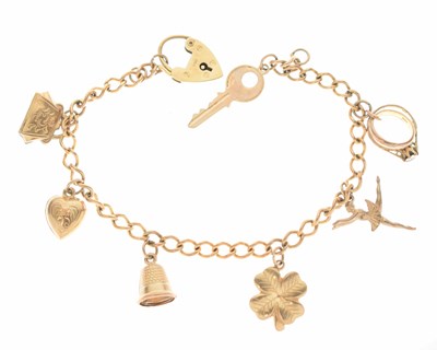Lot 115 - 9ct gold curb link charm bracelet