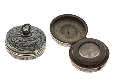 Lot Japanese white metal and sentoku (brass) scaphe dial pocket compass