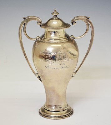Lot 158 - Edward VII silver twin-handled lidded trophy cup