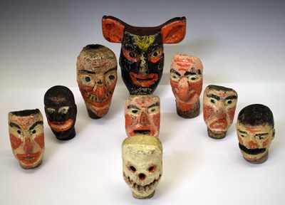 Lot 197 - Rare group of twelve 19th century carved softwood Punch and Judy folk art puppet heads