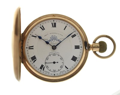 Lot 125 - George V 9ct gold half-hunter pocket watch, Thomas Russell & Son, Liverpool