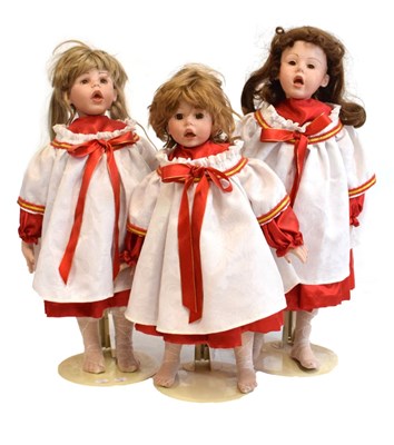 Lot 301 - 'The Doll Artworks inc' choir girl dolls on stands