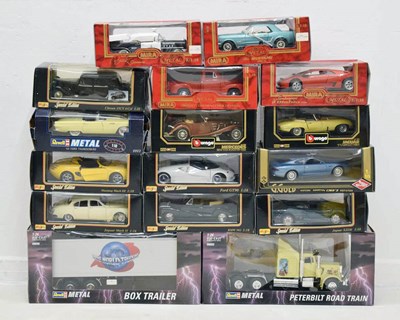 Lot 275 - Collection of sixteen boxed model 1/18 and 1/24 scale model vehicles