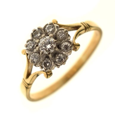 Lot 6 - Diamond nine-stone cluster yellow metal ring