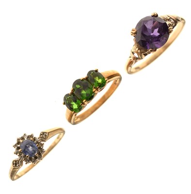 Lot 28 - Three 9ct gold gem-set dress rings