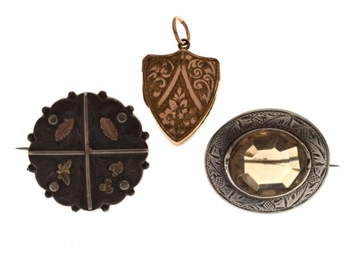 Lot 49 - William Henry Leather smokey quartz silver brooch, etc