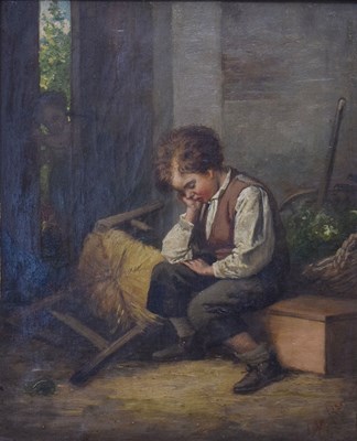 Lot 459 - Italian School, late 19th century - Oil on canvas - Boy seated beside a chair