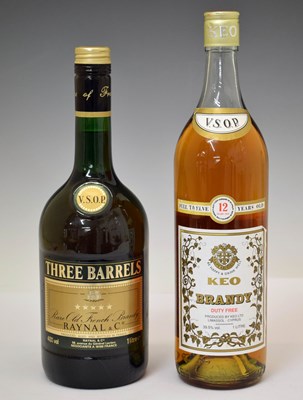 Lot 412 - Raynal & Co Three Barrels VSOP Brandy, and Keo 12 years Brandy