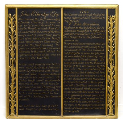 Lot 439 - Ex Bristol Royal Infirmary - Early George III charity board, 1762