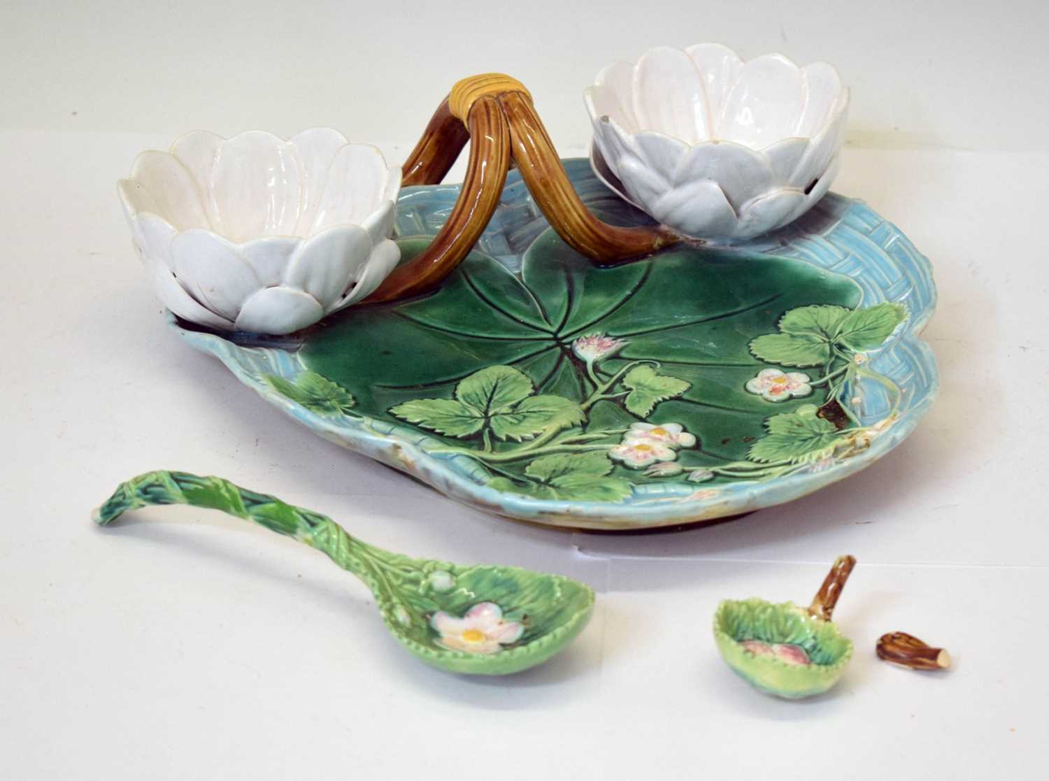 Lot 298 - 19th century George Jones majolica strawberry dish, etc