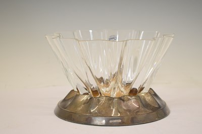 Lot 159 - Elizabeth II silver stand with handkerchief glass vase, and five silver teaspoons