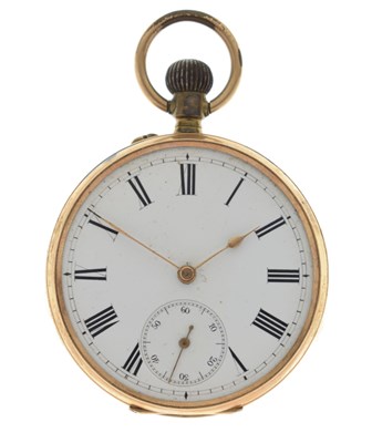 Lot 126 - Early 20th century 14k yellow metal open-face pocket watch