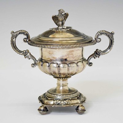 Lot 137 - Early 20th century white-metal lidded pedestal bowl