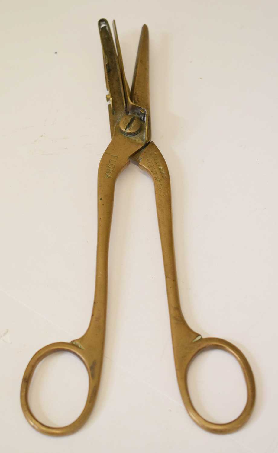 Lot 239 - Pair of Victorian gilt metal Williams Patent flower pruning scissors