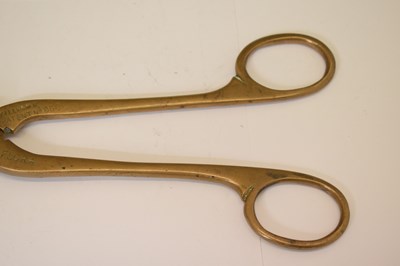 Lot 239 - Pair of Victorian gilt metal Williams Patent flower pruning scissors