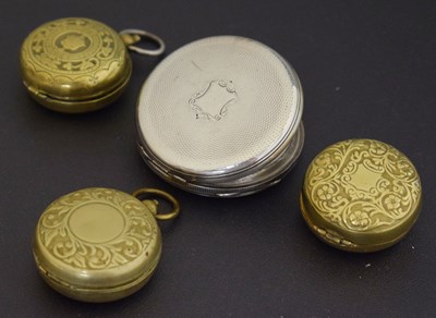Lot 204 - Three gilt sovereign holders, and white metal pocket watch