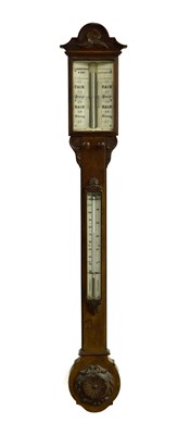 Lot Late Victorian figured walnut stick barometer - T. Armstrong & Bro., Manchester