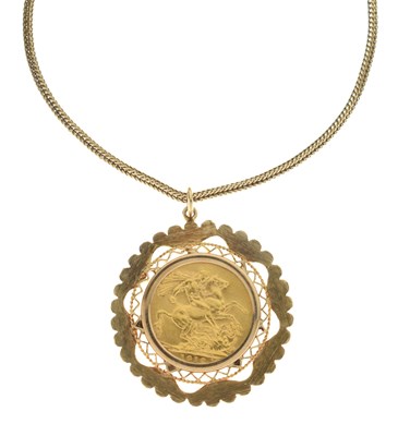 Lot 169 - George V 1912 full sovereign, in 9ct gold pendant mount