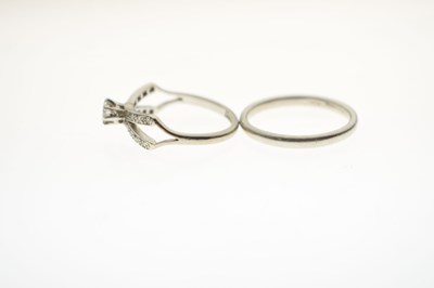 Lot 21 - Art Deco diamond single stone white metal ring and a platinum wedding band