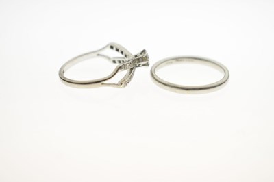 Lot 21 - Art Deco diamond single stone white metal ring and a platinum wedding band