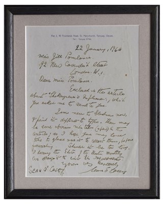 Lot Sean O'Casey (Irish, 1880-1964) - Handwritten letter