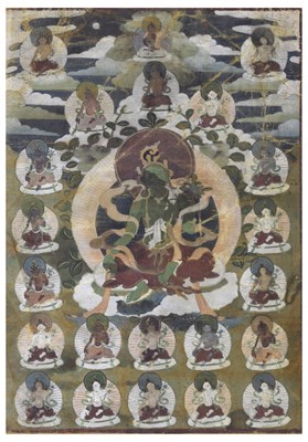 Lot Small Tibetan thangka of Green Tara